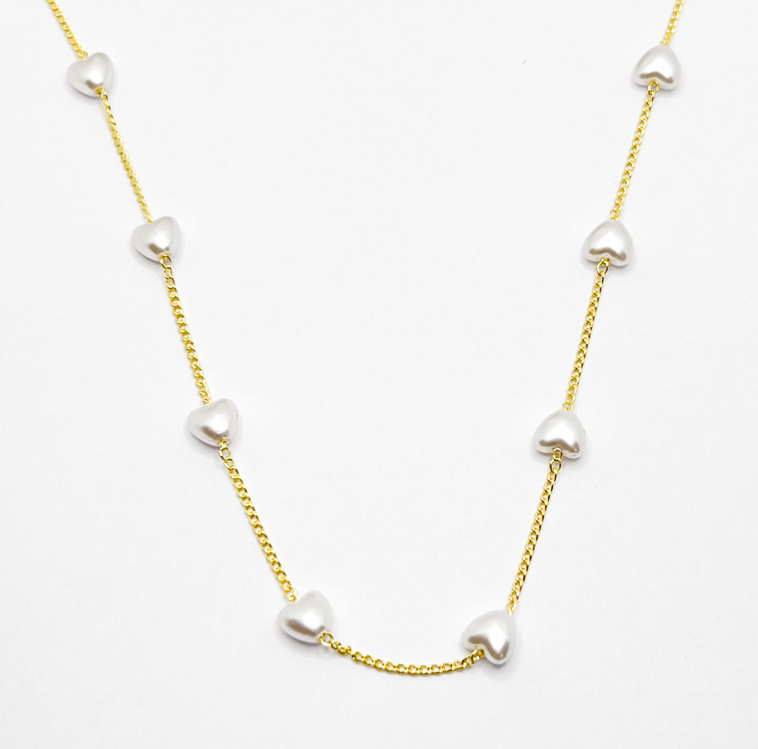 Cadena Dorada Eslabon + Corazón Blanco